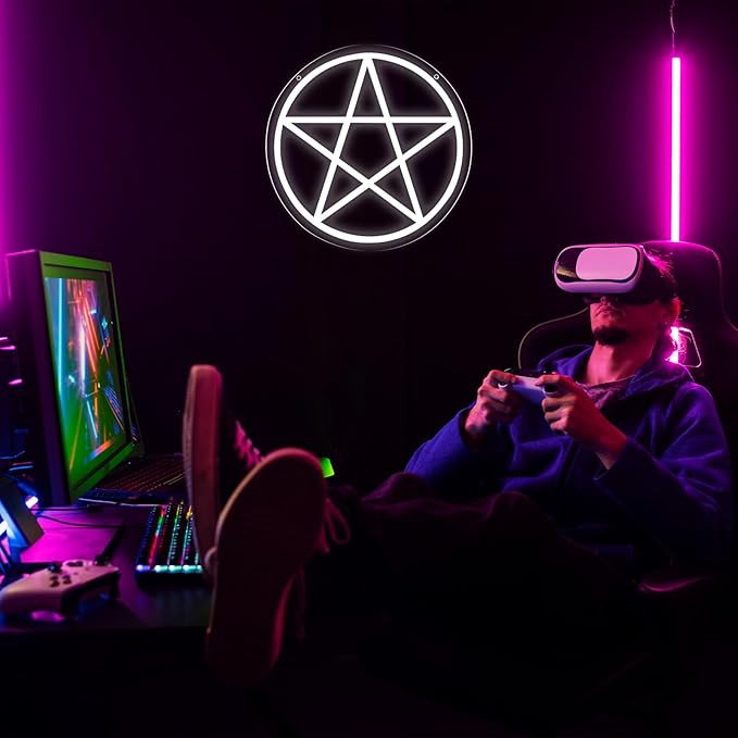 Pentacle Neon Sign, Dimmable LED Gothic Pentagram Neon Light, USB Powered for Home Bedroom Dorm College Party Christmas Gifts12.2 * 12.2 Inch