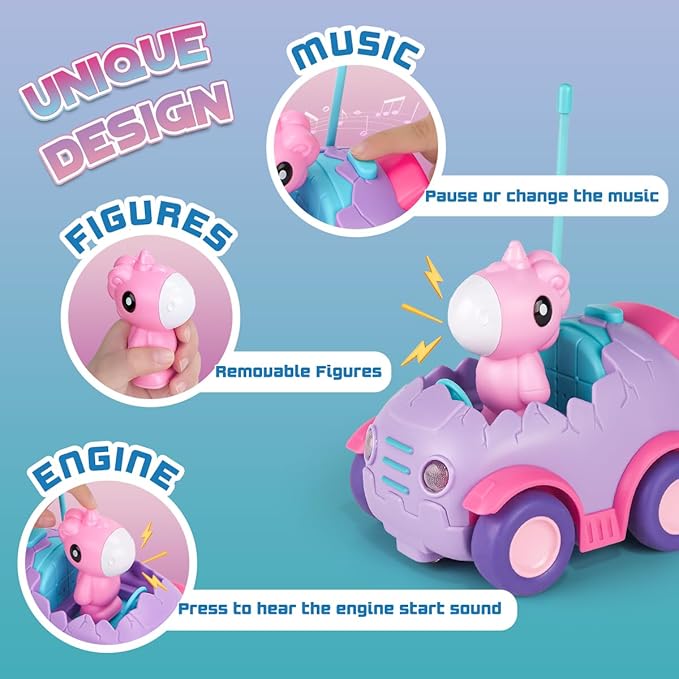 Nueplay Remote Control Car for Toddler Age 2 3 4 5, Electric RC Toys with Light & Music, Toddler Toys, Race Vehicles, Horse Figures Truck, Christmas Birthday Gift for Baby Girls, Purple