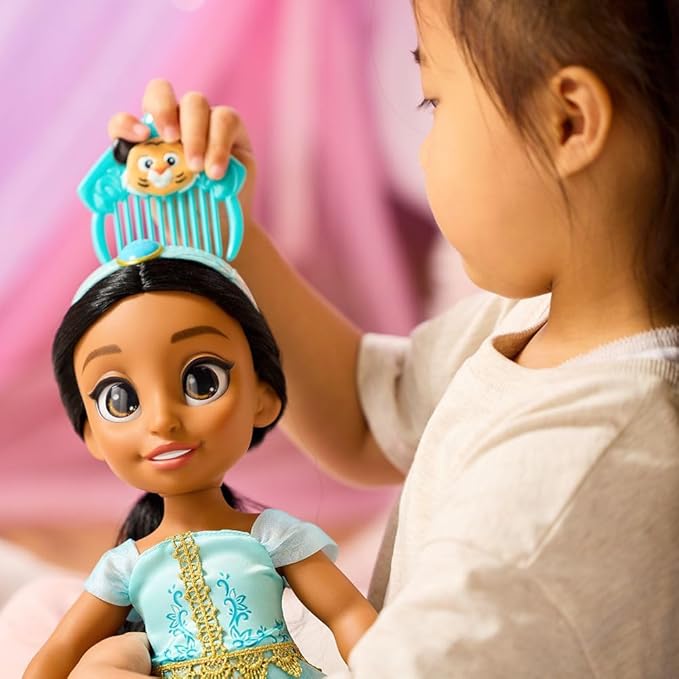 Disney Store Official Jasmine Once Upon a Story Doll - 16 Inch Disney Princess Toys Featuring Reflective Eyes with 3D Pupil and Iris, Detailed Costume, Hair Comb & Shoes - Comes in Display Box