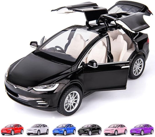 1/24 Scale Diecast Car Model X, Alloy Diecast Toy Cars Pull Back Toys with Sound & Light, Vehicles Toys for Kids Gift Car Lovers Collection (1/24 Model X -Black)