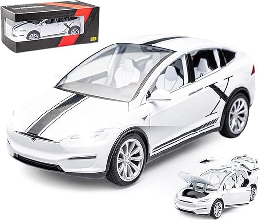 1:24 Scale Tesla Model X Alloy Car Model Diecast Toy Vehicles for Kids, Tesla car Model，Pull Back Alloy Car with Lights and Music,Gifts for Boys and Girls.(1:24 Model X -White)