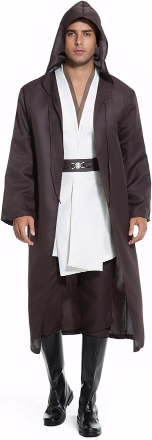 Men's Hooded Robe Tunic Cosplay Costume Knight Cloak Tunic Uniform Pants with Belt Full Set Halloween Outfits