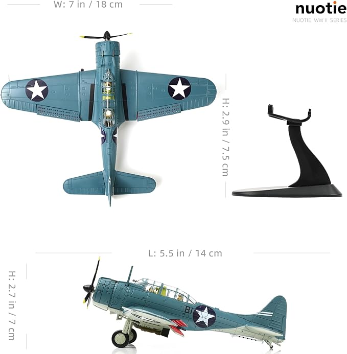 1/72 Douglas SBD-3 Best Dauntless Dive Bommber Model World War II Midway Vintage Warplane Metal Diecast Aircraft Military Display Airplane for Display Collection or Gift