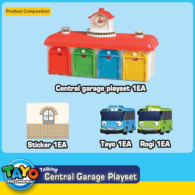 Tayo The Little Bus Central Garage Play Set - Action Play car Figure, Christmas and Birthday Gifts for Kids, The Most Popular Children's Cartoon Characters in Korea