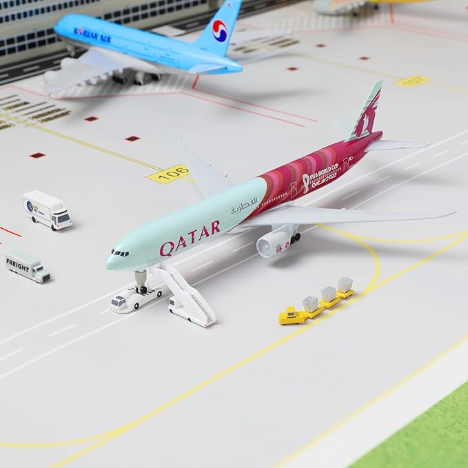 Boeing 777-300ER Qatar 1/300 Diecast Metal Airplane Model with Stand Alloy Aircraft Kit for Aviation Enthusiasts Gifts, Desktop Display Decorations (World Cup2022)