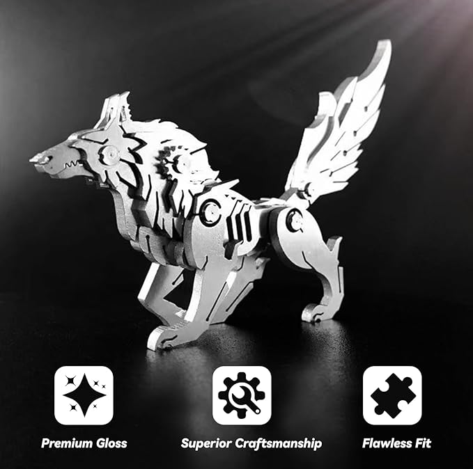 3D Metal Puzzles for Adults, Metal Model Kits for Adults, Mechanical Wolf Mechanical 3D Puzzle Stainless DIY Gifts for Men Women Home Decor Art Craft Gifts Toys.