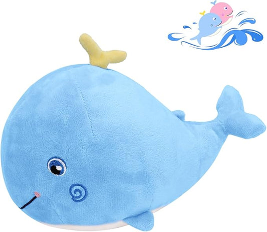 MUPI Squirting Whale Stuffed Animals Plush Pillow Cute Soft Cotton Plushies Pillows Kawaii Whale Toy Decor Gifts for Kids Boys Girls Adults (Blue, 10 Inch