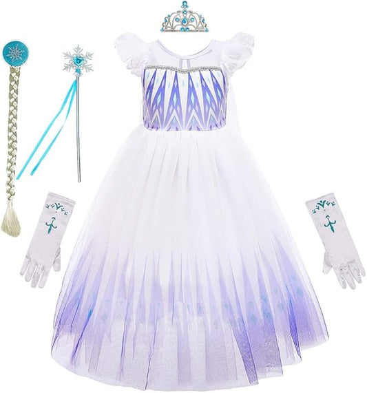 REXREII Little Girls Princess Dress Frozen Elsa Costume Halloween Cosplay Christmas Birthday Party Gown w/Accessories