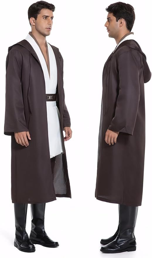Men's Hooded Robe Tunic Cosplay Costume Knight Cloak Tunic Uniform Pants with Belt Full Set Halloween Outfits