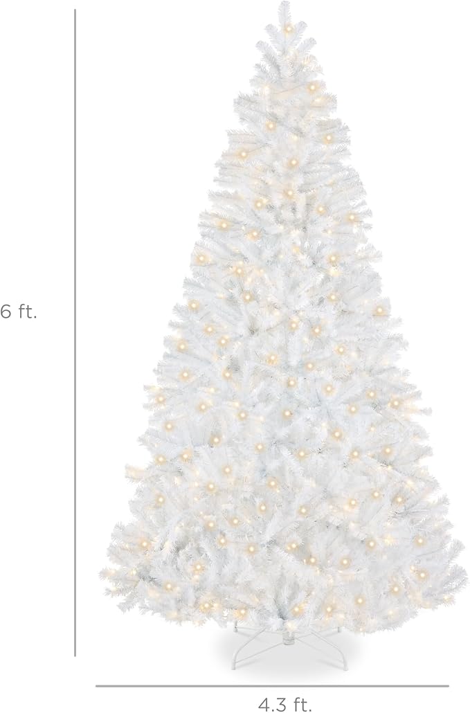 Best Choice Products Artificial Christmas Tree, 6ft Premium Pre-Lit Realistic Spruce Holiday Décor w/Dense Branches, Metal Base - White Spruce