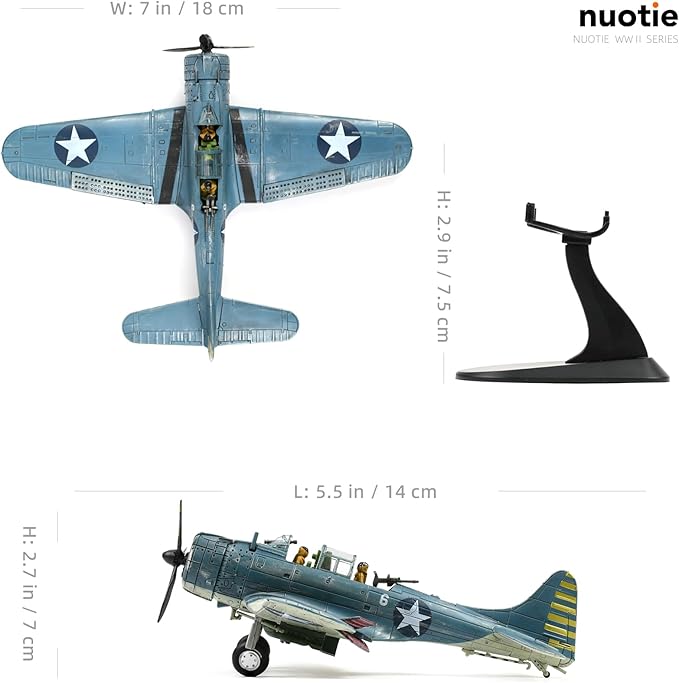 1/72 Douglas SBD-2 Dauntless Dive Bommber Model World War II Midway Vintage Warplane Metal Diecast Aircraft Military Display Airplane for Display Collection or Gift