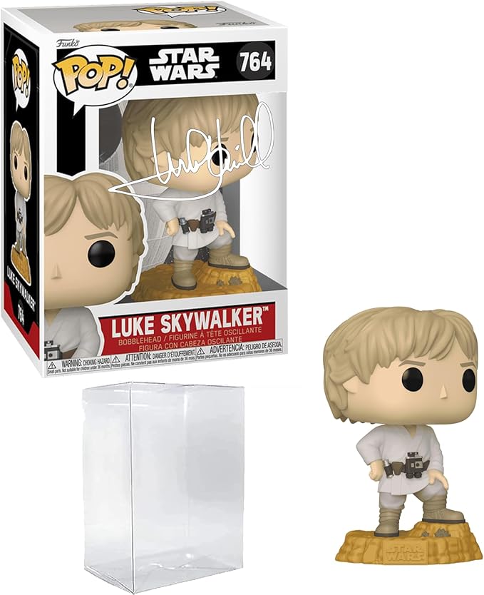 Mark Hamill Luke Skywalker #764 Binary Sunset Facsimile Signed Reprint Laser Autographed Funko POP! Movies Star Wars Figurine with Protector Case