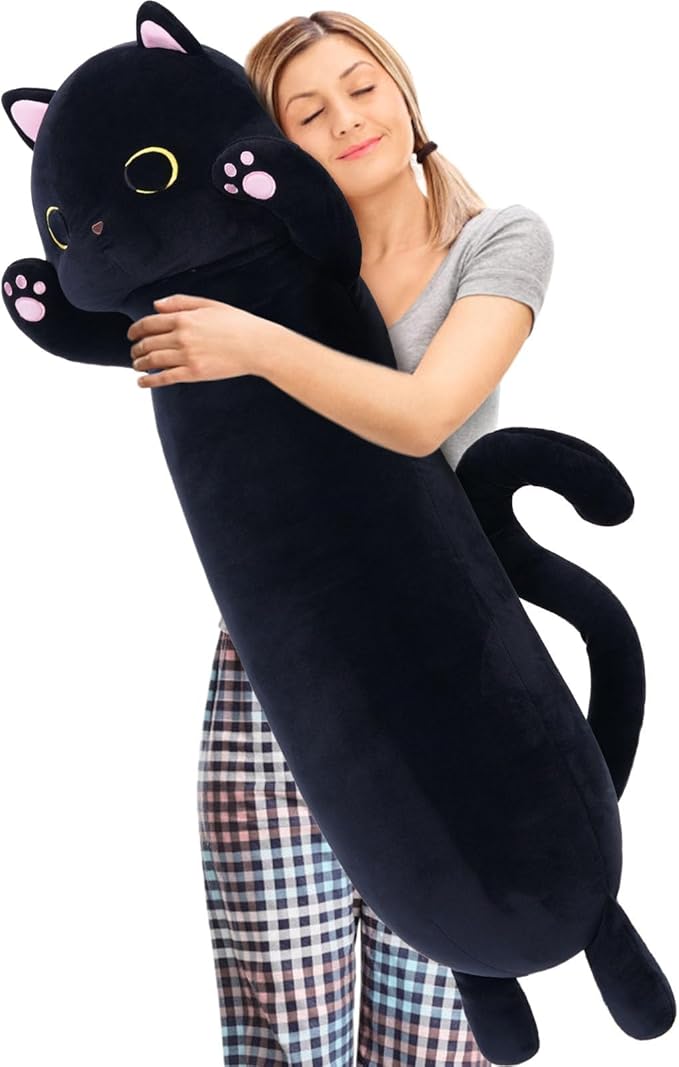 MaoGoLan Long Cat Body Pillow for Kids, 44'' Big Kitten Plush for Adults, Big Black Cat Stuffed Animal for Girl, Large Kitten Plush Throw Pillow Doll