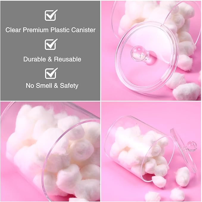 Meanplan 6 Pack Acrylic Holder Dispenser Plastic Apothecary Jars with Lids for Cotton Ball, 10/22/39 oz Clear Plastic Storage Jars Floss Holder Container for Cotton Swab Bathroom, 3 Sizes