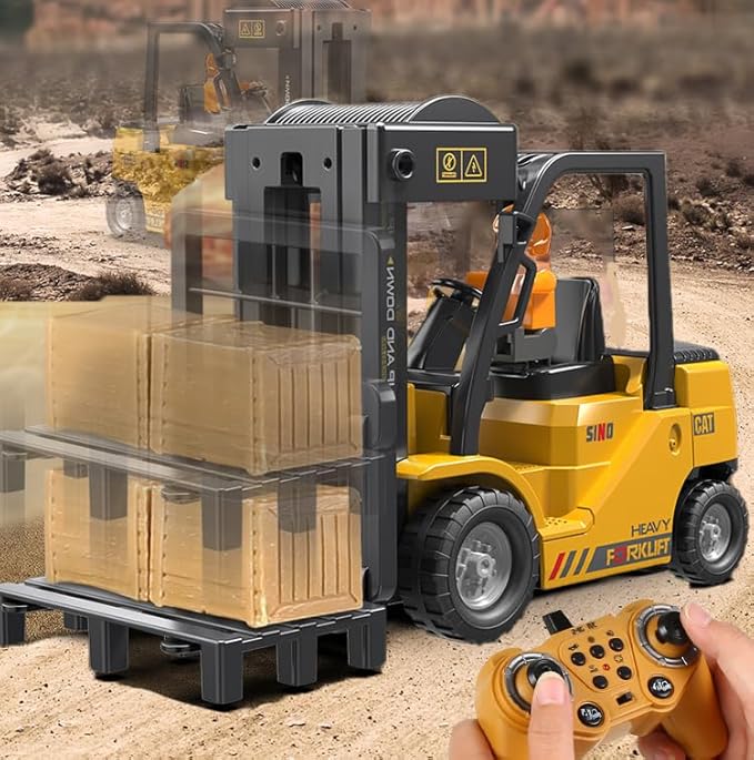 Remote Control Forklift Cranes 6 Channel 2 Mode RC Forklift Truck with Spray Sound and Lights Construction Toys 2.4Ghz 1:24 Scale Truck Toy for Toddler Kids for 3-7 Boys and Girls