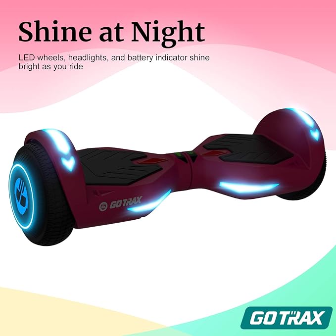 Gotrax Hoverboard with 6.5" LED Solid/Offroad Tires, Max 5/6 Miles Range, 6.2mph Power by Dual Brushless Motor, UL2272 Certified and 65.52Wh/93.6Wh Battery Self Balancing Scooter for 44-176lbs