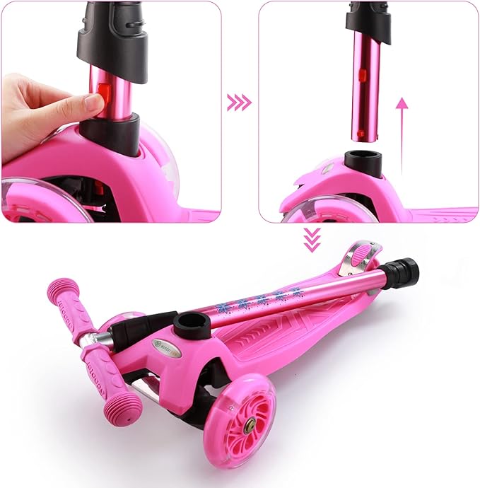3 Wheel Scooter for Kids Ages 6-12,Kids Scooter with Light Up Wheels, Sturdy Deck Design, and 4 Height Adjustable Suitable for Kids Ages 3-12