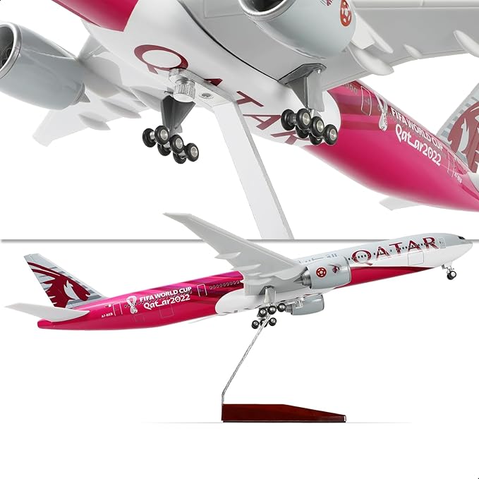 1/150 Boeing 777-300ER Qatar 18.5 inchs Large Model Diecast Airplane Model Kits with Stand for Aviation Enthusiast Gift A7-BEB (World Cup Commemorative Livery)