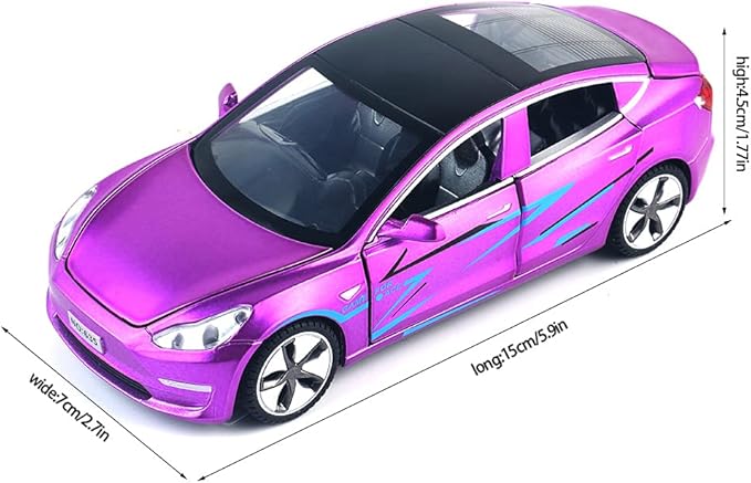 Diecast Toy 3 Car Model,Zinc Alloy Simulation Casting car Model Pull Back Vehicles,1:32 Scale Mini Vehicles Toys with Lights and Music for Toddlers Kids Children Birthday Gift (Purple)