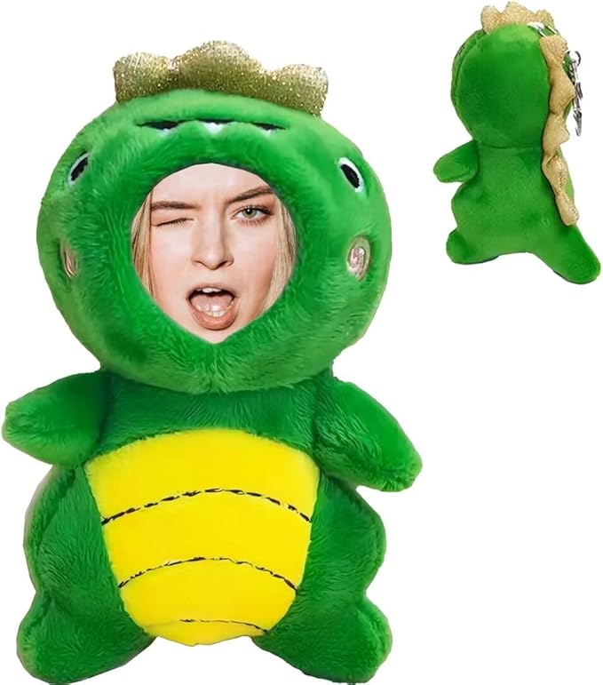 Personalized Dinosaur Stuffed Animal Key Chain – Customizable Dinosaurs Plush Toy, Gift with Your Face Photo,5 inches