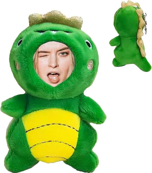 Personalized Dinosaur Stuffed Animal Key Chain – Customizable Dinosaurs Plush Toy, Gift with Your Face Photo,5 inches