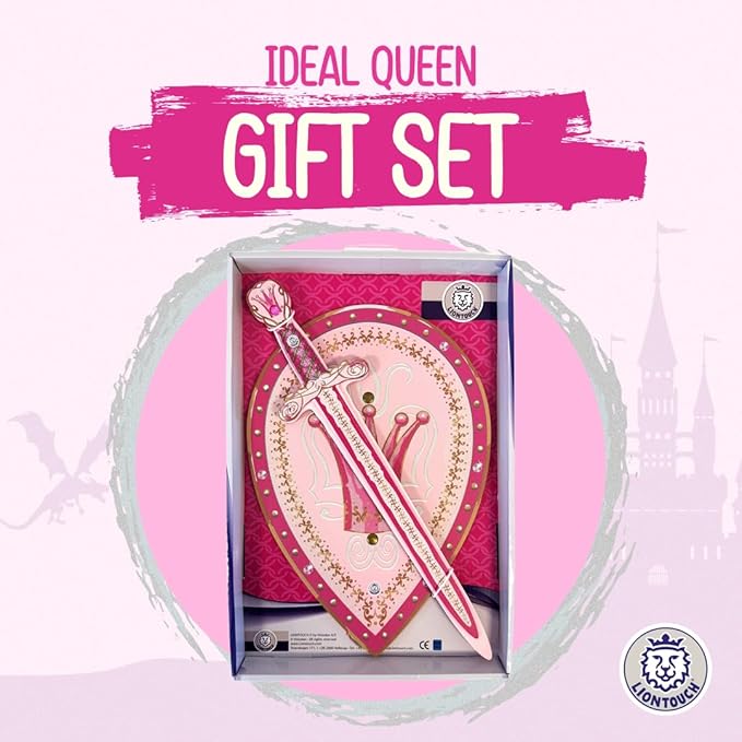 Liontouch - Queen Rosa Toy Set for Girls - 3-6 Years | Pink Foam Sword & Shield for Pretend Play for Toddlers in Glittering Medieval Style | Safe & Durable Accessories for Royal Dress Up & Costumes