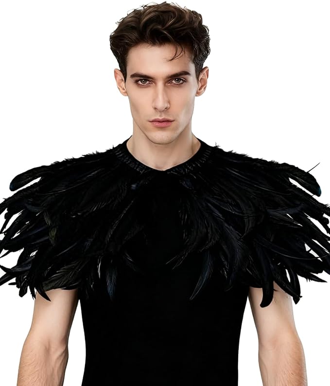 L'VOW Gothic Black Feather Shrug Cape Shawl Halloween Costume for Men