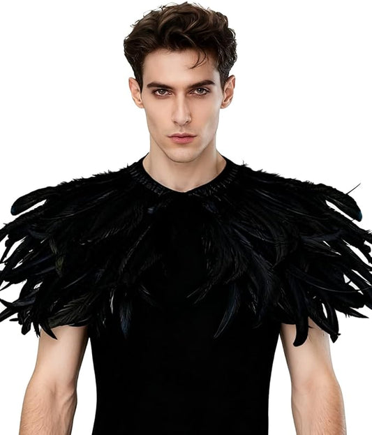 L'VOW Gothic Black Feather Shrug Cape Shawl Halloween Costume for Men