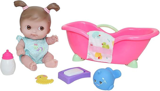 JC Toys Lil Cutesies 9" All Vinyl Baby Doll Bath Time Gift Set| Posable and Washable | Removable Outfit | Baby Bath and Accessories Ages 2+
