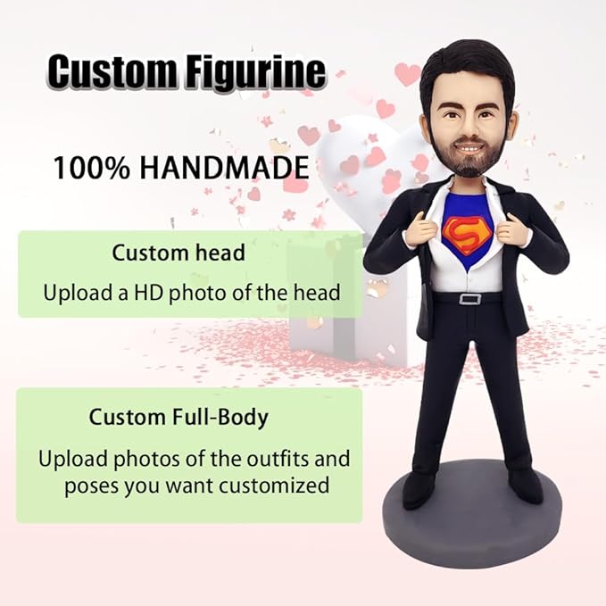 Custom Bobbleheads Figures Personalized Full Body from Photo Bobblehead Customized Handmade Figures Gift for Father's Day or Boyfriend or bro (Superman)