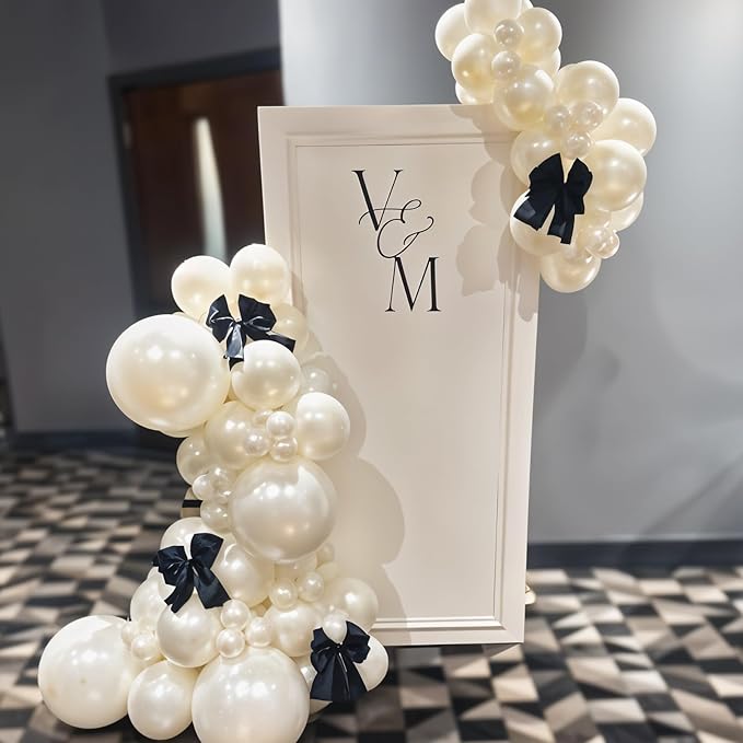 Pearl White Double-Stuffed Balloons Arch Garland Kit, 60 Pack 18/12/10/5 Inch Different Size Standard White Pearl Balloons for Wedding Bridal Shower Anniversary Birthday Engagement Decor
