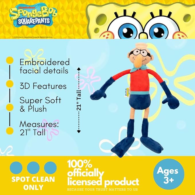Collectibles Spongebob Squarepants Barnacle Boy Bedding Super Soft Cozy Decorative Cuddle Pillow, (Officially Licensed Product) By Franco