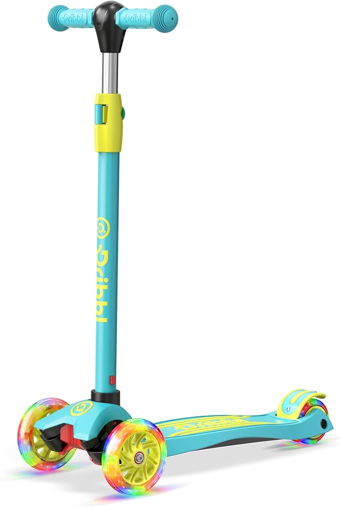 3-Wheel Kids Scooter - Lean-to-Steer Technology, Adjustable Height Handlebar, Wide Deck, Scooter for Boys & Girls Ages 3+, Child Safety Approved, Support Riders Up to 165 lbs, Aqua and Yellow