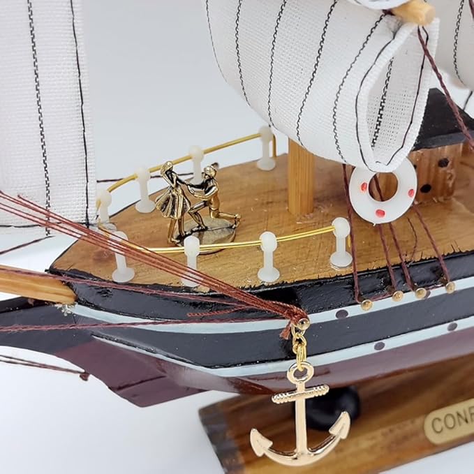 Model shipHandmade Sailboat, Ocean Themed Sailboat Model, Mediterranean Sailboat, Wooden Sailboat Suitable for Home and Office desks (White sail, Brown Hull)