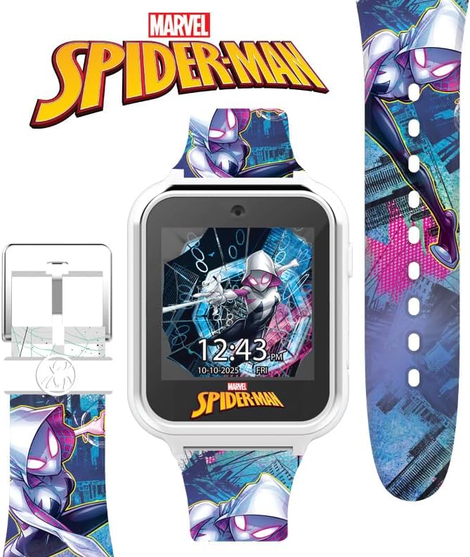 Accutime Spiderman Ghost Spider Educational Learning Touchscreen Kids Smartwatch - Multicolor Strap- Toy - Girls, Boys, Toddlers - Selfie Cam, Games, Alarm, Calculator, Pedometer (Model: SPD4935AZ)