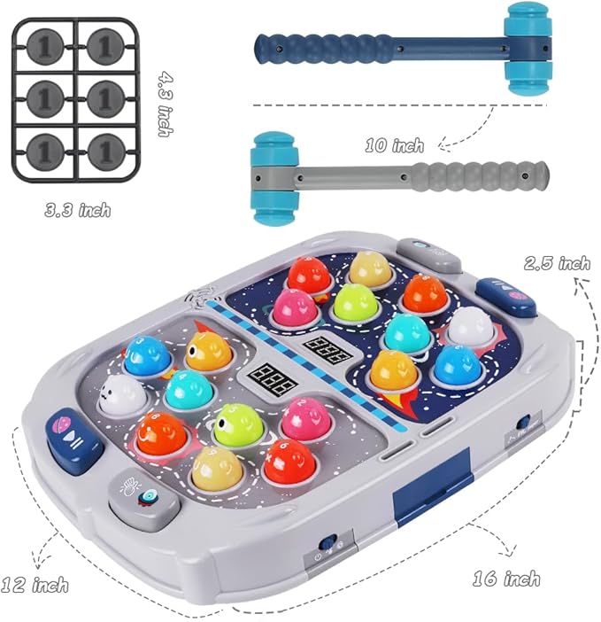 Hammer Mole Game for Toddler, Toys for 3-12 Year Old Boys and Girls, Kids Whack Pound Game,Gifts for 3 4 5 6+ Year Old Boys, Interactive Educational Toy with Sound and Light, PK Mode with 2 Hammers