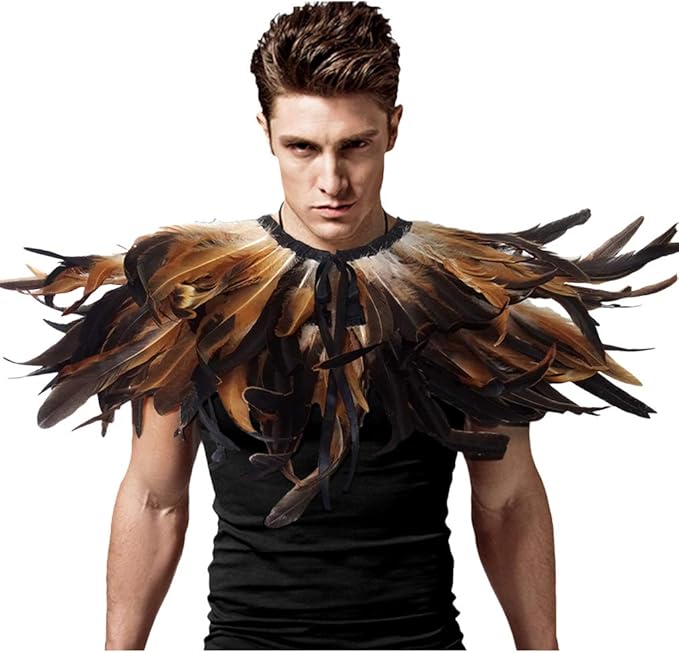 L'VOW Gothic Black Feather Shrug Cape Shawl Halloween Costume for Men