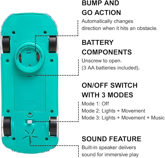 ArtCreativity Light Up Transparent Sensory Car Toy for Kids, 1PC, Bump and Go Toy Car with Colorful Moving Gears, Music, and LED Effects, Easter Toys for Toddlers, Great Birthday Gift Idea