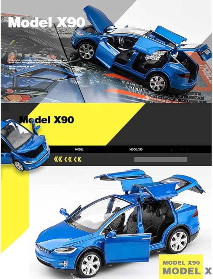 1:32 Scale Model X Alloy Car Diecast Vehicle with Lights and Music, Pull Back Toy for Kids, Mini Vehicles Gift, Children's Birthday Gift (Model X - Blue)