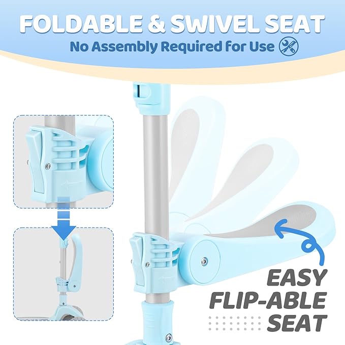 3 Wheel Scooter for Kids Ages 2-10 Years, 2 in 1 Kick Kids Scooter with Swivel Seat, Flashing Wheels and Light up Deck, 4 Adjustable Heights, Lean to Steer, Suitable for Boys & Girls Aged 2+