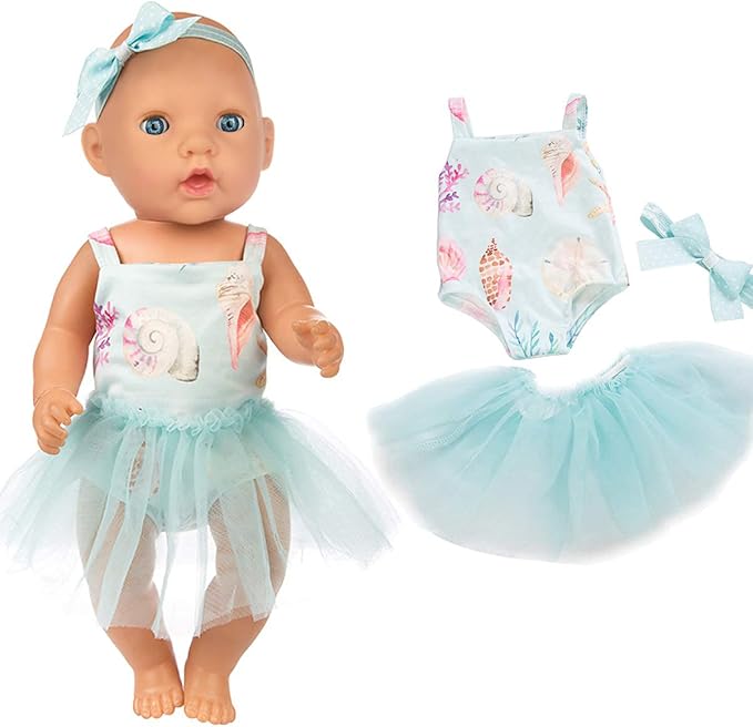 ﻿Ecore Fun 5 Sets Baby Doll Clothes for 14-18 Inch Dolls, Tatal 10 Pcs Dresses Outfits Pjs for 43cm New Born Baby Dolls, 15 Inch Dolls, American 18 Inch Dolls