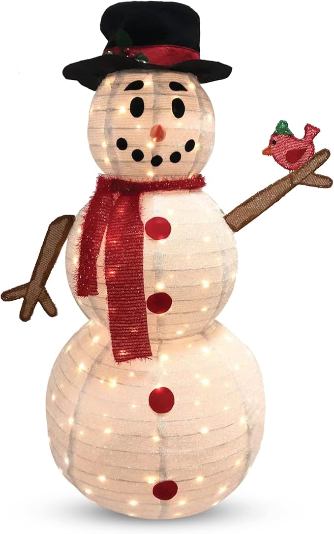 Joiedomi Snowman Christmas Decoration Outdoor, 160 LED Lighted Christmas Holiday Decorations, Collapsible Snowman Yard Lights Backyard Garden Lawn Xmas Decor, Snowman with Bird