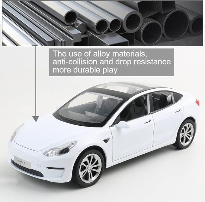 Zinc Alloy 3 Car Model,1:24 Scale Simulation Casting car Model Pull Back Diecast Toy Car, Mini Vehicles Toys with Lights and Music for Toddlers Kids Children Birthday Gift(White)