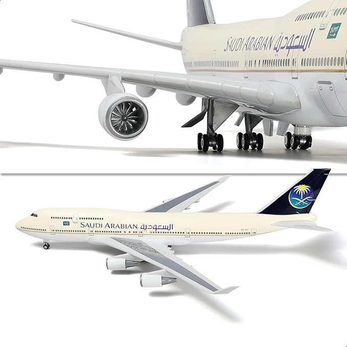1/160 Saudi Arabian 747 Large Scale Model Airplane with Stand for Boeing 747-400 Pre-Build Model Plane Kits for Adult (17-inch L) Aviation Enthusiasts Aircraft Gifts or Airplane Collections