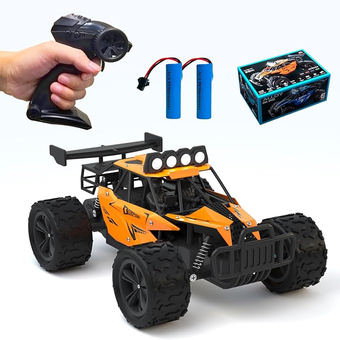 Remote Control Car Monster Truck Toys 1:16 Scale RC Car For Boys 2.4GHz High Speed 20 km/h With LED Headlights,Rechargeable RC Cars Gifts for Boys 4-7 8-12 Christmas, Beginner, Kids 6-12+(Orange)