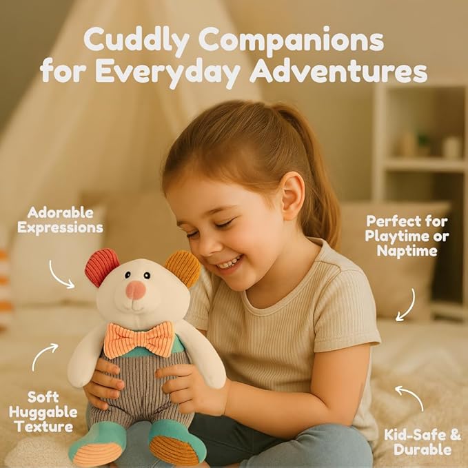 Soft and Cute Corduroy Charlie Bear Stuffed Animal Plush Toy, Adorable Gift for Toddlers and Kids 14 inches Gray