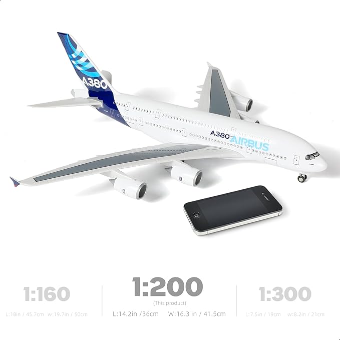 1/200 Scale A380 Prototype Diecast Airplane - Airbus A380 Model Plane Kit with Stand (14 in-L), Pre-Built Model Aircraft for Adults - Aviation Creative Gift, Tabletop Collection Display