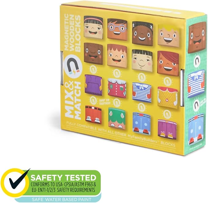 16-Piece Multiracial Magnetic Friends Play Set – Wooden Diversity Building Blocks for Kids – SEL Toy Promoting Cultural Inclusion & Creative Play