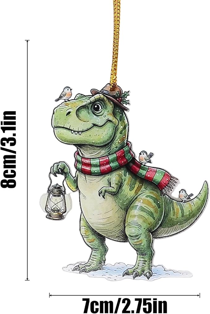 6Pcs Christmas Tyrannosaurus Rex Ornament for Christmas Decoration, Holiday Decor, Acrylic Dinosaur Ornament, Fun Unique Gifts for Family Friends