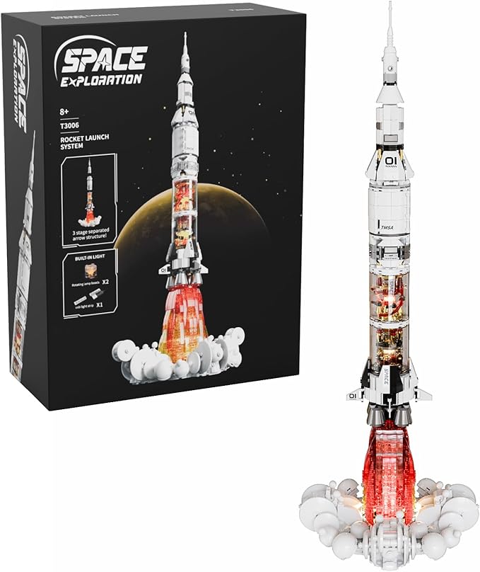 Model Rocket Building Kits for Kids 8-14, STEM Space Ship Rocket Building Toys with LED, 1201 Pcs Spaceship Space Shuttle Collectible Display Model Building Sets Best Gifts for Boys Girls Adults